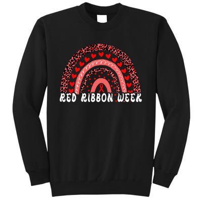 We Wear Red For Red Ribbon Week Awareness Leoopard Rainbow Tall Sweatshirt