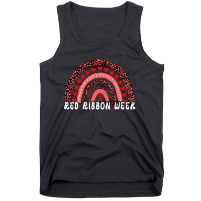 We Wear Red For Red Ribbon Week Awareness Leoopard Rainbow Tank Top