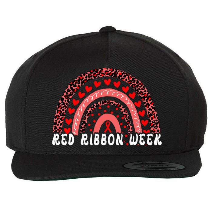 We Wear Red For Red Ribbon Week Awareness Leoopard Rainbow Wool Snapback Cap