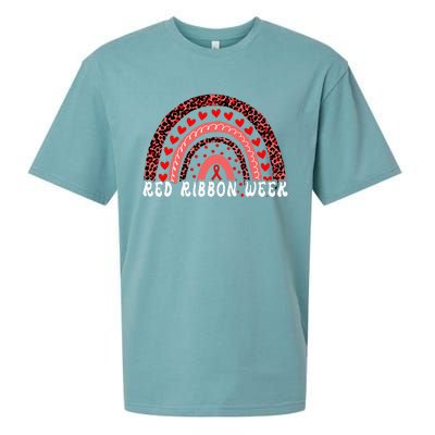 We Wear Red For Red Ribbon Week Awareness Leoopard Rainbow Sueded Cloud Jersey T-Shirt