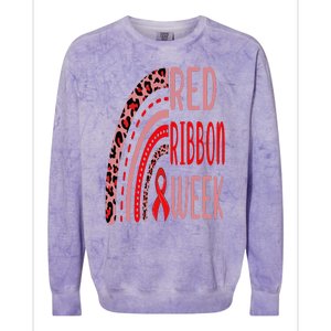 We Wear Red For Red Ribbon Week Awareness rainbow Leopard Colorblast Crewneck Sweatshirt