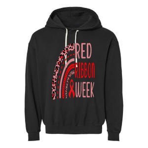 We Wear Red For Red Ribbon Week Awareness rainbow Leopard Garment-Dyed Fleece Hoodie