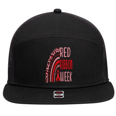 We Wear Red For Red Ribbon Week Awareness rainbow Leopard 7 Panel Mesh Trucker Snapback Hat