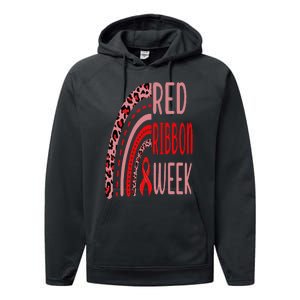 We Wear Red For Red Ribbon Week Awareness rainbow Leopard Performance Fleece Hoodie