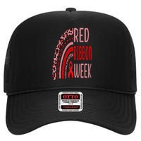 We Wear Red For Red Ribbon Week Awareness rainbow Leopard High Crown Mesh Back Trucker Hat