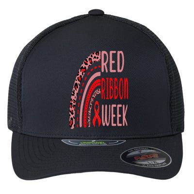 We Wear Red For Red Ribbon Week Awareness rainbow Leopard Flexfit Unipanel Trucker Cap