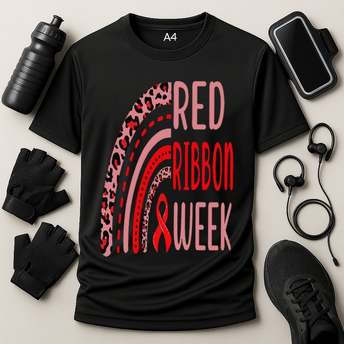 We Wear Red For Red Ribbon Week Awareness rainbow Leopard Cooling Performance Crew T-Shirt