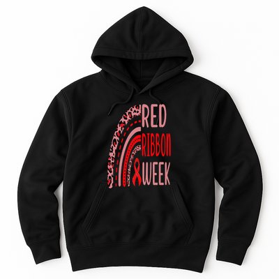 We Wear Red For Red Ribbon Week Awareness rainbow Leopard Hoodie