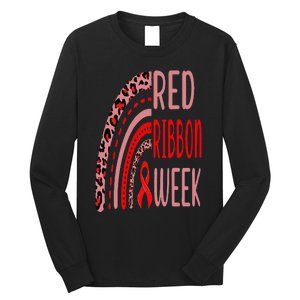 We Wear Red For Red Ribbon Week Awareness rainbow Leopard Long Sleeve Shirt