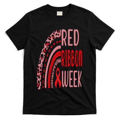 We Wear Red For Red Ribbon Week Awareness rainbow Leopard T-Shirt