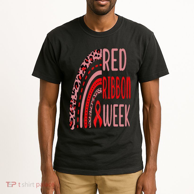 We Wear Red For Red Ribbon Week Awareness rainbow Leopard Tall T-Shirt