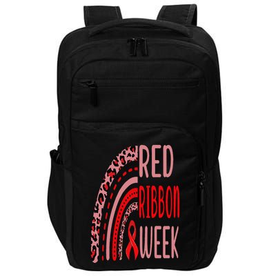 We Wear Red For Red Ribbon Week Awareness rainbow Leopard Impact Tech Backpack