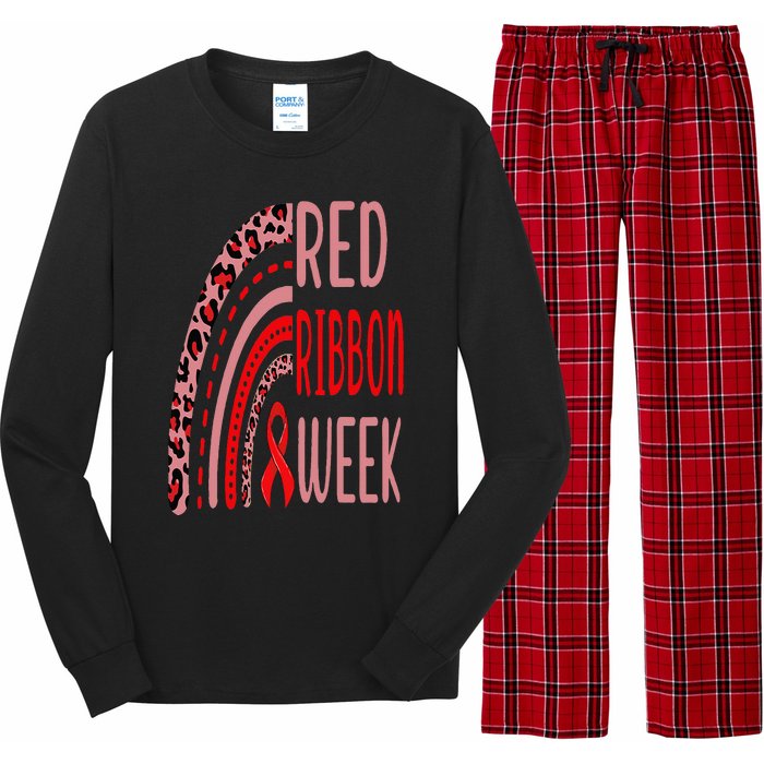 We Wear Red For Red Ribbon Week Awareness rainbow Leopard Long Sleeve Pajama Set