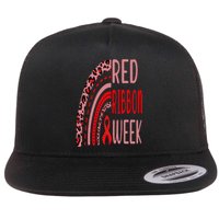 We Wear Red For Red Ribbon Week Awareness rainbow Leopard Flat Bill Trucker Hat