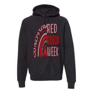 We Wear Red For Red Ribbon Week Awareness rainbow Leopard Premium Hoodie