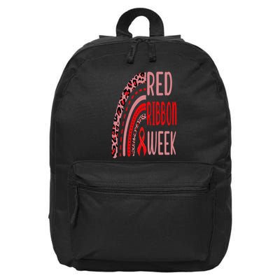 We Wear Red For Red Ribbon Week Awareness rainbow Leopard 16 in Basic Backpack
