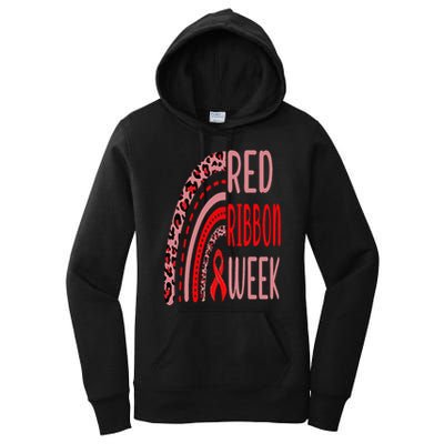 We Wear Red For Red Ribbon Week Awareness rainbow Leopard Women's Pullover Hoodie