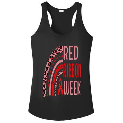 We Wear Red For Red Ribbon Week Awareness rainbow Leopard Ladies PosiCharge Competitor Racerback Tank