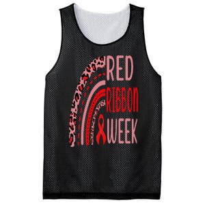 We Wear Red For Red Ribbon Week Awareness rainbow Leopard Mesh Reversible Basketball Jersey Tank