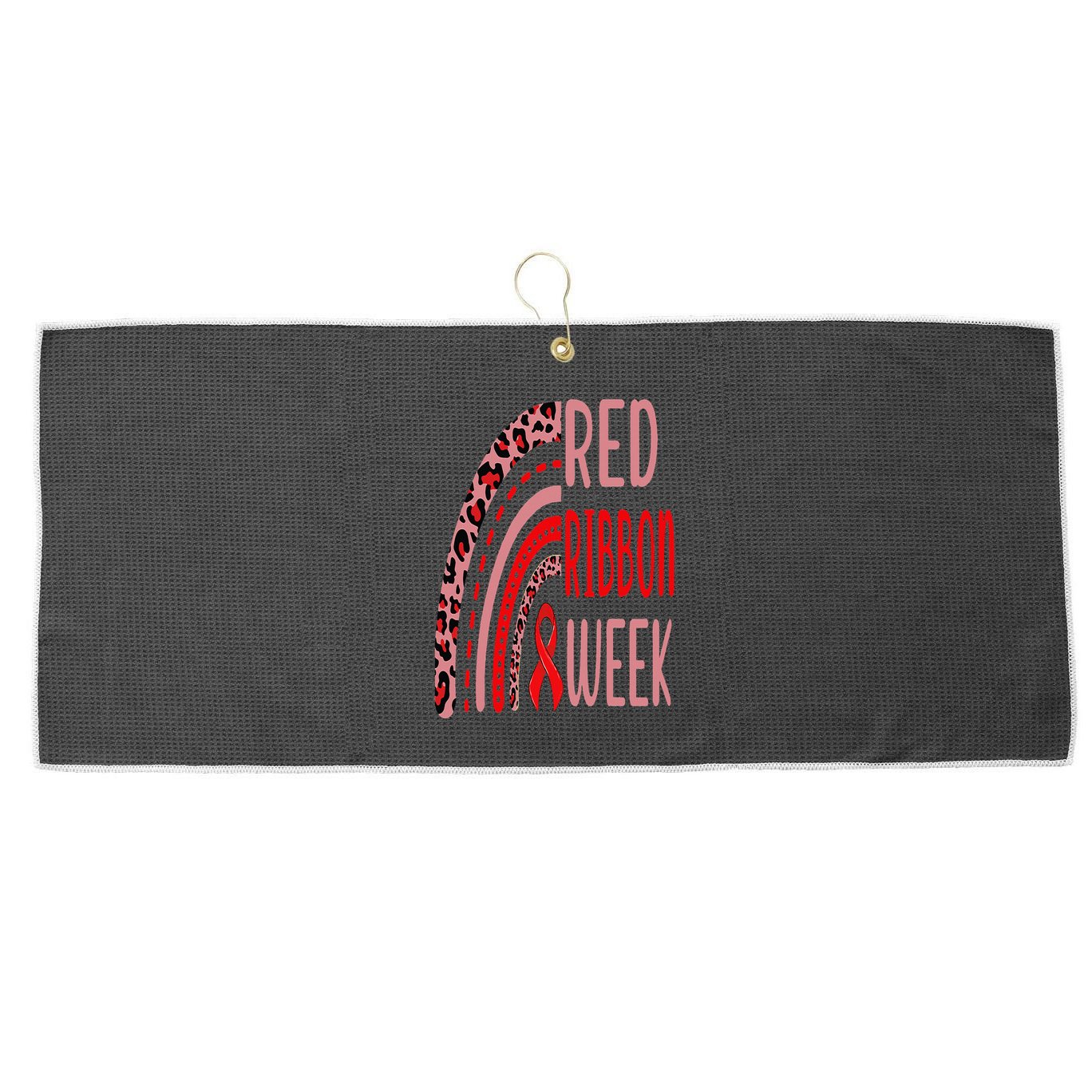 We Wear Red For Red Ribbon Week Awareness rainbow Leopard Large Microfiber Waffle Golf Towel