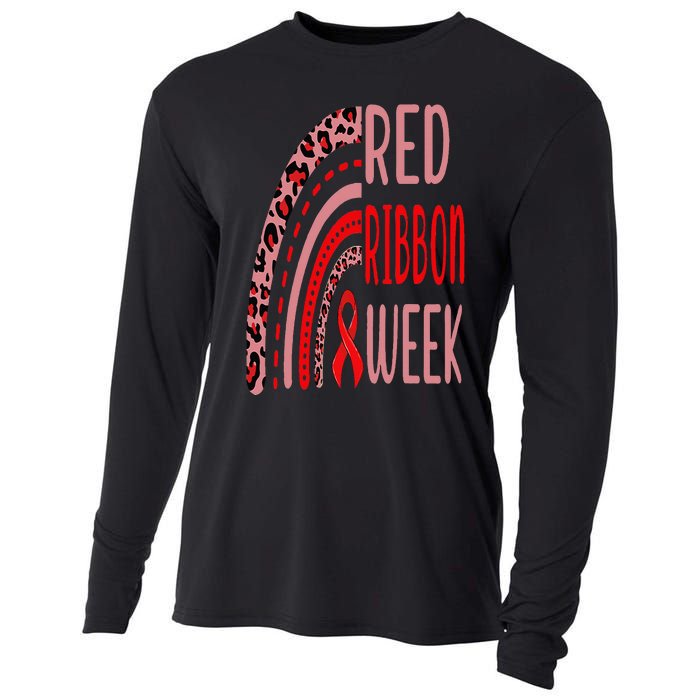 We Wear Red For Red Ribbon Week Awareness rainbow Leopard Cooling Performance Long Sleeve Crew