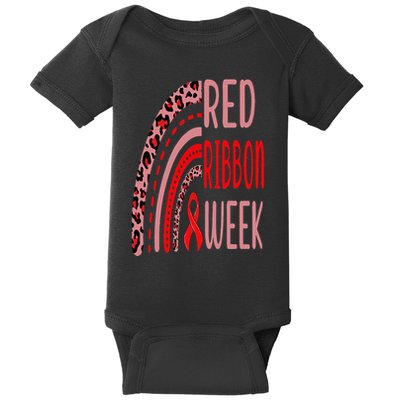 We Wear Red For Red Ribbon Week Awareness rainbow Leopard Baby Bodysuit