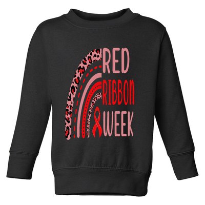 We Wear Red For Red Ribbon Week Awareness rainbow Leopard Toddler Sweatshirt