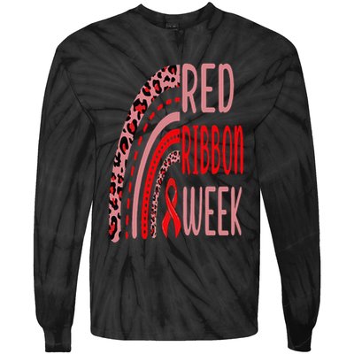 We Wear Red For Red Ribbon Week Awareness rainbow Leopard Tie-Dye Long Sleeve Shirt