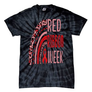 We Wear Red For Red Ribbon Week Awareness rainbow Leopard Tie-Dye T-Shirt