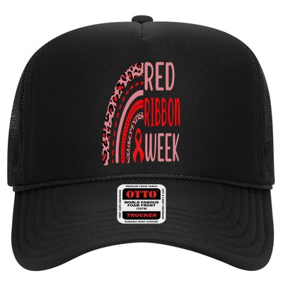 We Wear Red For Red Ribbon Week Awareness rainbow Leopard Trucker Hat