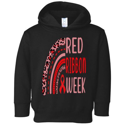 We Wear Red For Red Ribbon Week Awareness rainbow Leopard Toddler Hoodie