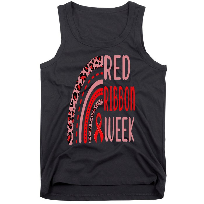 We Wear Red For Red Ribbon Week Awareness rainbow Leopard Tank Top