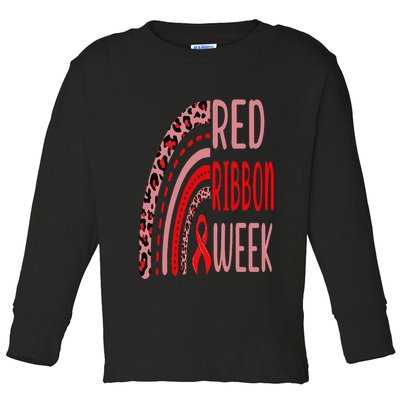 We Wear Red For Red Ribbon Week Awareness rainbow Leopard Toddler Long Sleeve Shirt