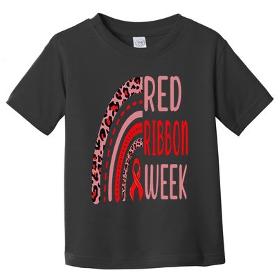 We Wear Red For Red Ribbon Week Awareness rainbow Leopard Toddler T-Shirt