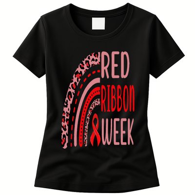 We Wear Red For Red Ribbon Week Awareness rainbow Leopard Womens T-Shirt