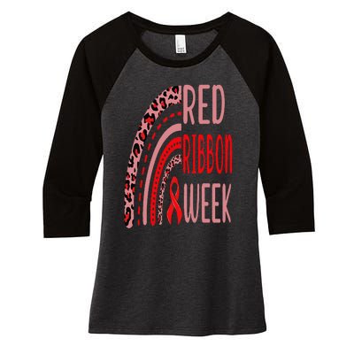 We Wear Red For Red Ribbon Week Awareness rainbow Leopard Women's Tri-Blend 3/4-Sleeve Raglan Shirt