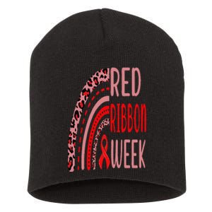 We Wear Red For Red Ribbon Week Awareness rainbow Leopard Short Acrylic Beanie