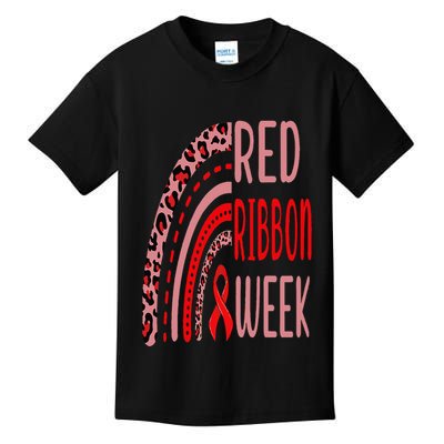 We Wear Red For Red Ribbon Week Awareness rainbow Leopard Kids T-Shirt