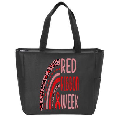 We Wear Red For Red Ribbon Week Awareness rainbow Leopard Zip Tote Bag