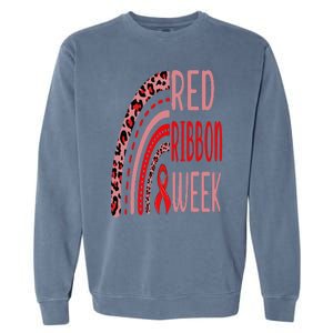 We Wear Red For Red Ribbon Week Awareness rainbow Leopard Garment-Dyed Sweatshirt