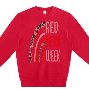 We Wear Red For Red Ribbon Week Awareness rainbow Leopard Premium Crewneck Sweatshirt