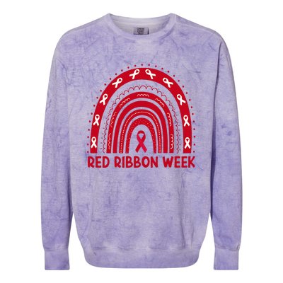 We Wear Red For Red Ribbon Week Awareness Red Rainbow Colorblast Crewneck Sweatshirt