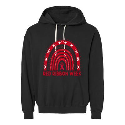 We Wear Red For Red Ribbon Week Awareness Red Rainbow Garment-Dyed Fleece Hoodie