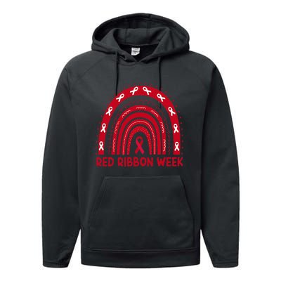 We Wear Red For Red Ribbon Week Awareness Red Rainbow Performance Fleece Hoodie