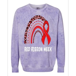 We Wear Red For Red Ribbon Week Awareness rainbow Leopard Colorblast Crewneck Sweatshirt