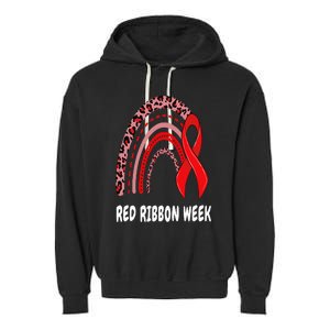 We Wear Red For Red Ribbon Week Awareness rainbow Leopard Garment-Dyed Fleece Hoodie