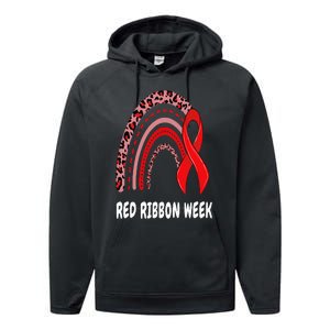 We Wear Red For Red Ribbon Week Awareness rainbow Leopard Performance Fleece Hoodie