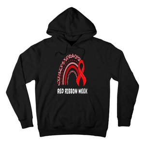 We Wear Red For Red Ribbon Week Awareness rainbow Leopard Hoodie