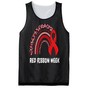 We Wear Red For Red Ribbon Week Awareness rainbow Leopard Mesh Reversible Basketball Jersey Tank