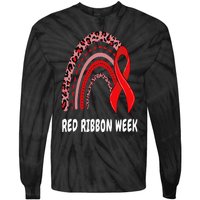 We Wear Red For Red Ribbon Week Awareness rainbow Leopard Tie-Dye Long Sleeve Shirt